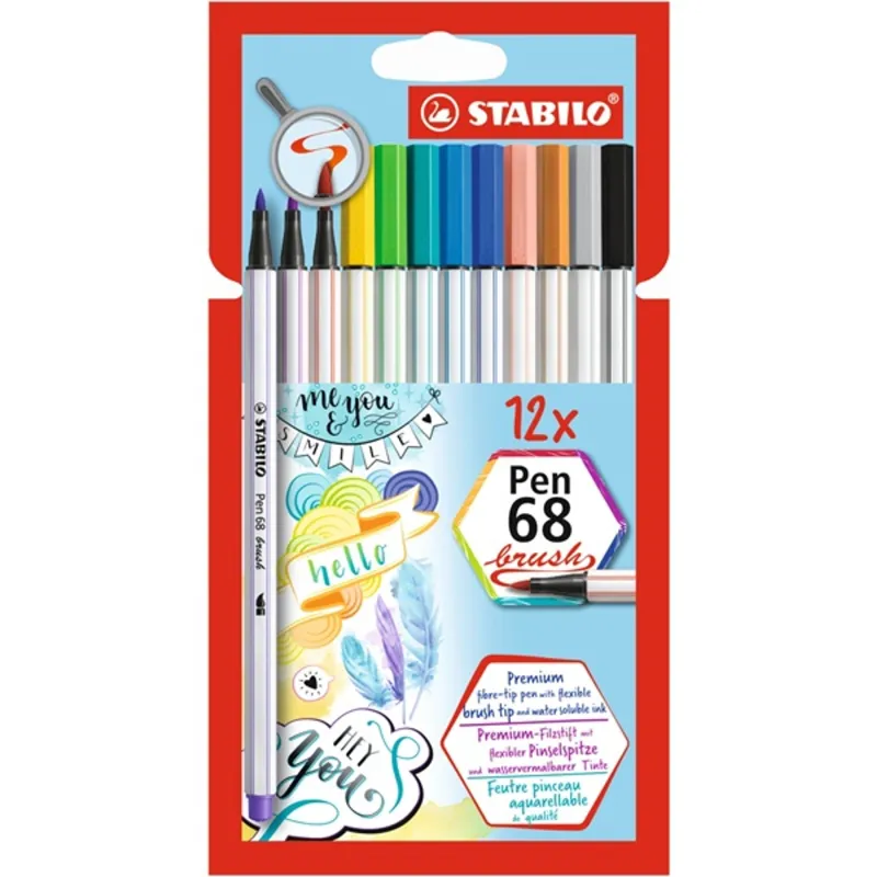 Stabilo Pen 68 brush 12db-os vegyes színű ecsetfilc Stabilo Pen 68 brush 12db-os vegyes színű ecsetfilc