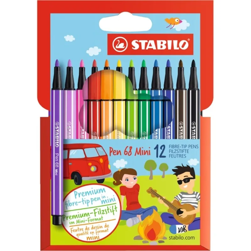 Stabilo Pen 68 Wallet mini 12db-os vegyes színű rostirón készlet Stabilo Pen 68 Wallet mini 12db-os vegyes színű rostirón készlet