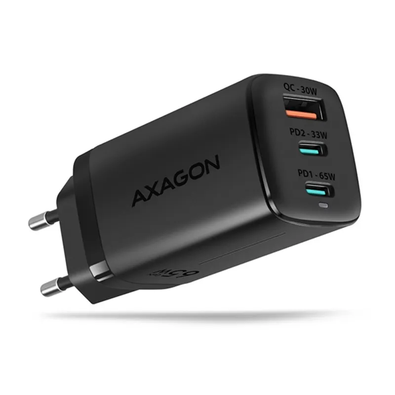 Axagon ACU-DPQ65 GaN USB-A + 2xUSB-C PD3.0/QC4+/PPS/Apple 65W hálózati töltő Axagon ACU-DPQ65 GaN USB-A + 2xUSB-C PD3.0/QC4+/PPS/Apple 65W hálózati töltő