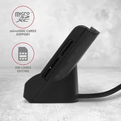 Axagon CRE-SM2 SD, microSD, SIM, Smart Card kártyaolvasó fekete