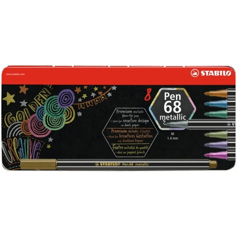 Stabilo Pen 68 metallic fémdobozos 8db-os vegyes színű filctoll készlet Stabilo Pen 68 metallic fémdobozos 8db-os vegyes színű filctoll készlet