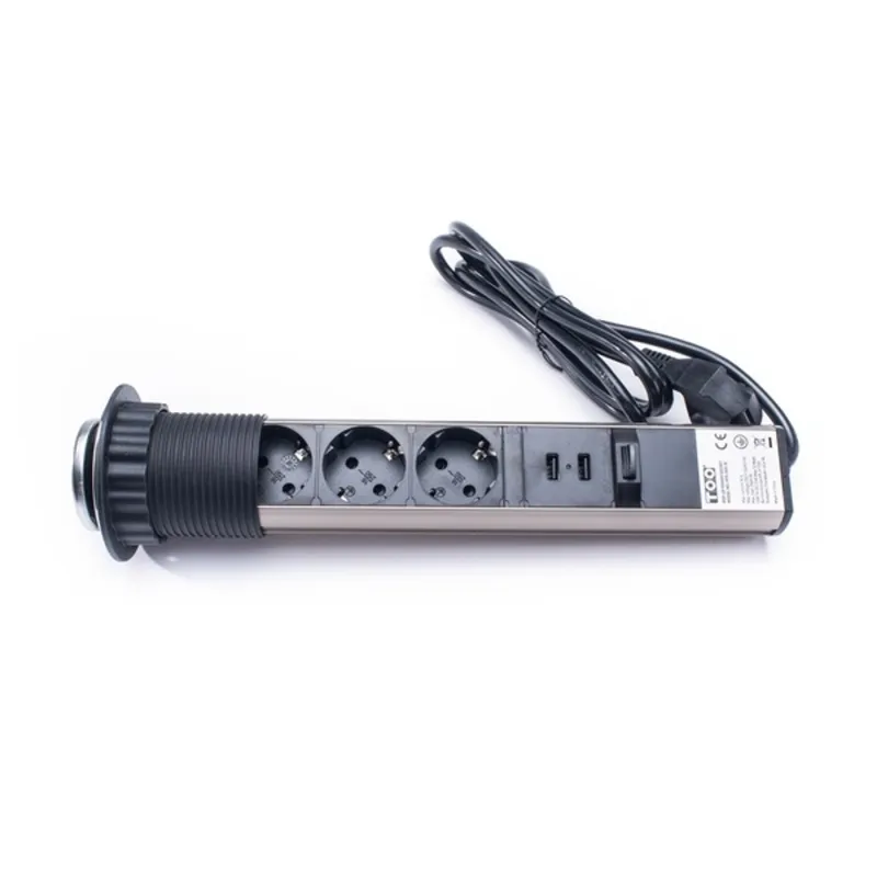TOO PPS-305-3C IP20, 3x 2P+F, 2x USB-A, króm asztalba süllyeszthető elosztó TOO PPS-305-3C IP20, 3x 2P+F, 2x USB-A, króm asztalba süllyeszthető elosztó