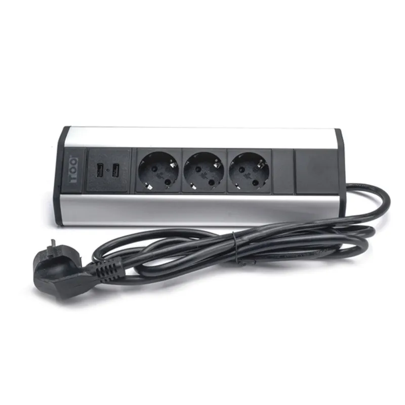 TOO PPS-315-3S IP20, 3x 2P+F, 2x USB-A, ezüst asztalra rögzíthető elosztó TOO PPS-315-3S IP20, 3x 2P+F, 2x USB-A, ezüst asztalra rögzíthető elosztó