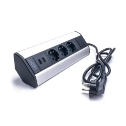 TOO PPS-315-3S IP20, 3x 2P+F, 2x USB-A, ezüst asztalra rögzíthető elosztó