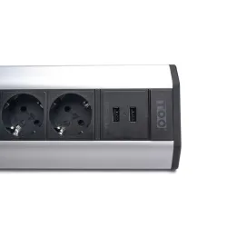 TOO PPS-317-4S IP20, 4x 2P+F, 2x USB-A, ezüst asztalra rögzíthető elosztó