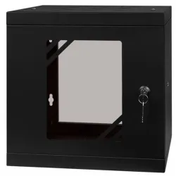 Rack szekrény Stalflex RC10-6U-300GB 10" 6U 300 mm mély lapra szerelt fekete üveg ajtós fali