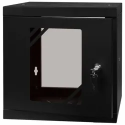 Rack szekrény Stalflex RC10-6U-300GB 10" 6U 300 mm mély lapra szerelt fekete üveg ajtós fali