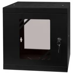 Rack szekrény Stalflex RC10-6U-300GB 10" 6U 300 mm mély lapra szerelt fekete üveg ajtós fali