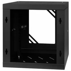 Rack szekrény Stalflex RC10-6U-300GB 10" 6U 300 mm mély lapra szerelt fekete üveg ajtós fali