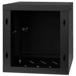 Stalflex RC10-6U-300MB 10" 6U 300 mm mély lapraszerelt fekete fém ajtós fali rack szekrény