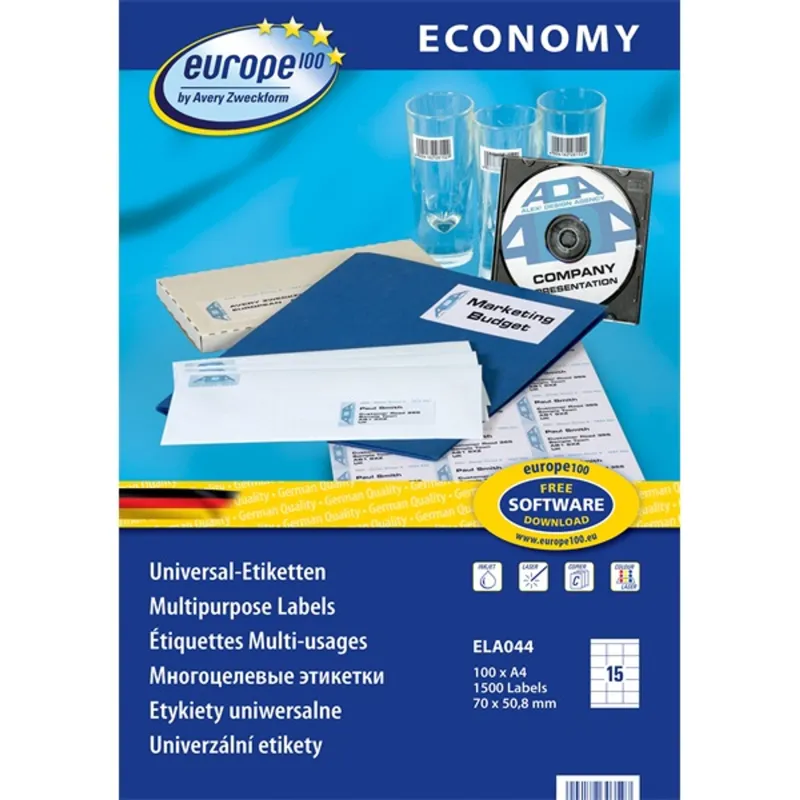 Avery Europe100 ELA044 70x50,8mm univerzális 1500db-os etikett Avery Europe100 ELA044 70x50,8mm univerzális 1500db-os etikett