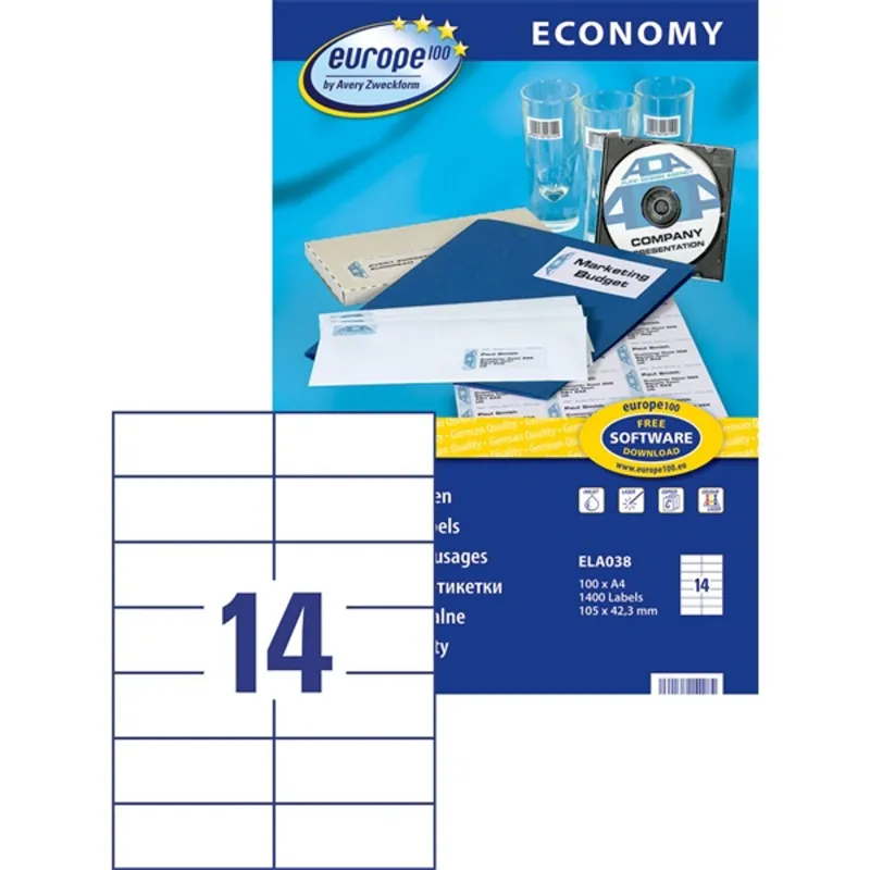 Avery Europe100 ELA038 105x42,3mm univerzális 1400db-os etikett Avery Europe100 ELA038 105x42,3mm univerzális 1400db-os etikett