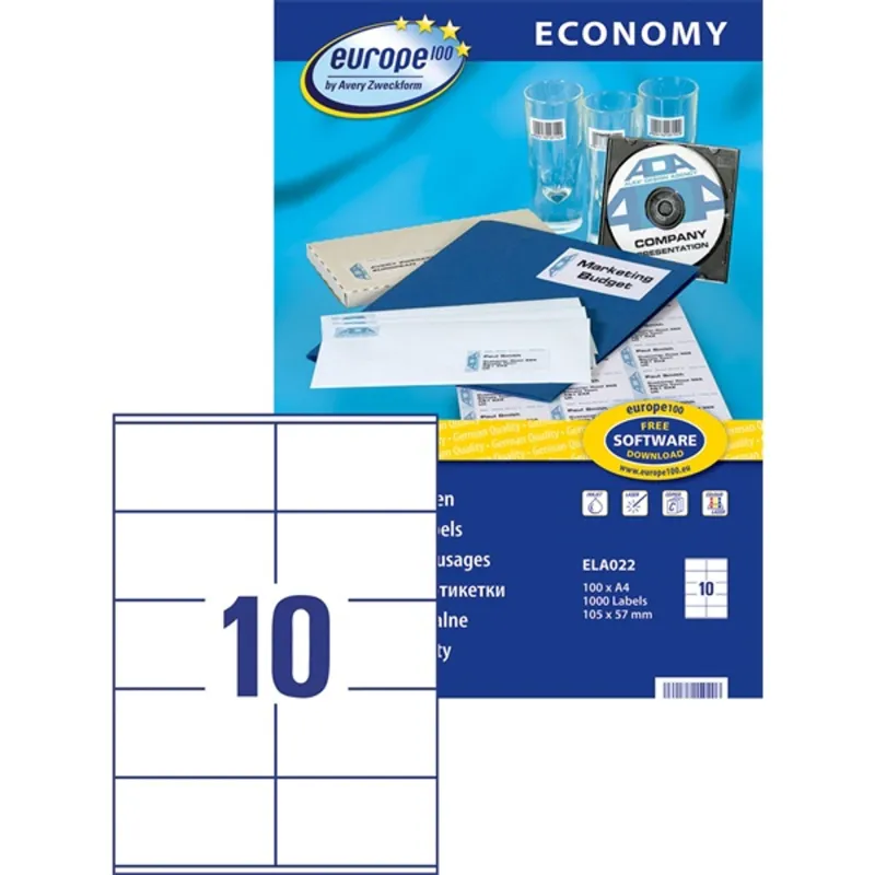 Avery Europe100 ELA022 105x57mm univerzális 1000db-os etikett Avery Europe100 ELA022 105x57mm univerzális 1000db-os etikett