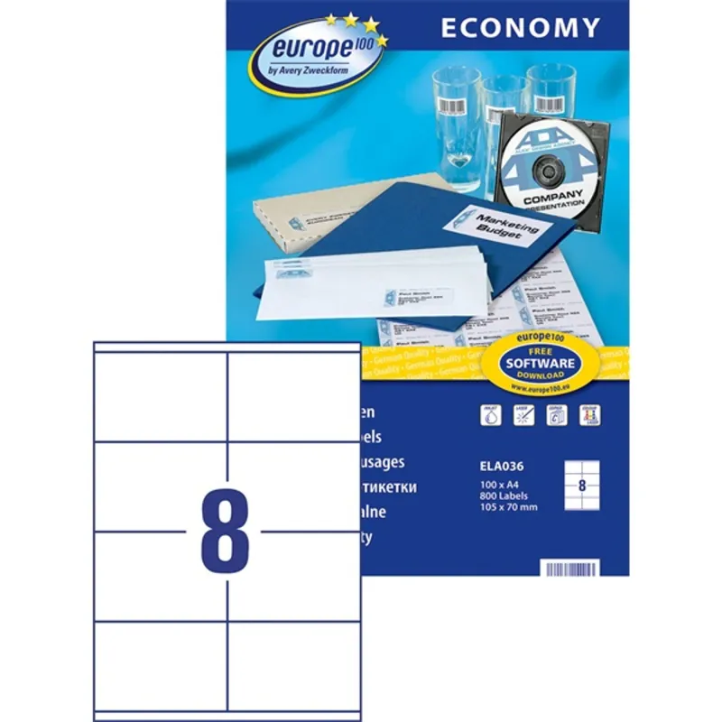 Avery Europe100 ELA036 105x70mm univerzális 800db-os etikett Avery Europe100 ELA036 105x70mm univerzális 800db-os etikett