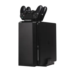 FroggieX Charge & Disc Tower PS4 játék tartó és dupla töltő állvány fekete (FX-P4-C1-B)