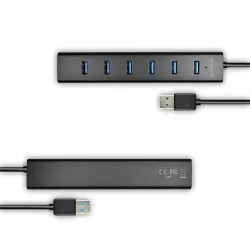 HUB  Axagon HUE-SA7BP 7 portos USB 3.0 gyorstöltéssel fekete aktív