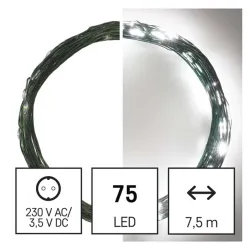EMOS LED karácsonyi nano fényfüzér 7.5m IP44 időzítős zöld kábel hidegfehér (D3AC04)