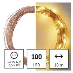 EMOS LED karácsonyi nano fényfüzér 10m IP44 időzítős réz kábel melegfehér (D3AW02)