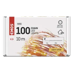 EMOS LED karácsonyi nano fényfüzér 10m IP44 időzítős réz kábel melegfehér (D3AW02)