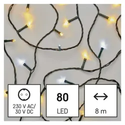 EMOS LED karácsonyi fényfüzér 8m IP44 időzítős meleg/hidegfehér (D4AN04)