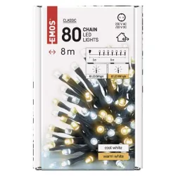 EMOS LED karácsonyi fényfüzér 8m IP44 időzítős meleg/hidegfehér (D4AN04)