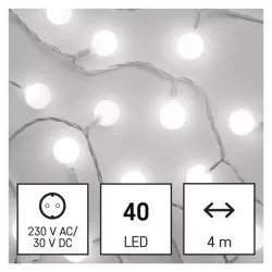 EMOS LED fényfüzér cseresznye golyók 2,5cm 4m kültéri és beltéri időzítős hidegfehér (D5AC01)