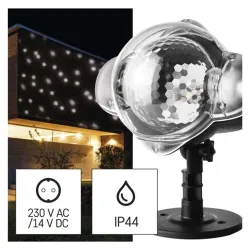 LED dekorációs projektor EMOS - hulló hópelyhek, beltéri / kültéri, fehér