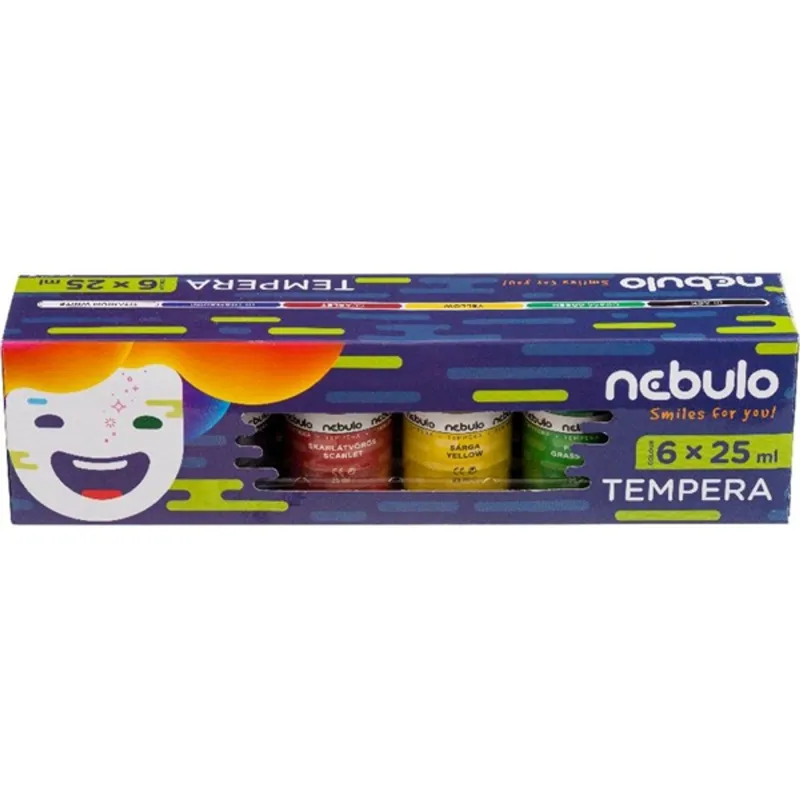 Nebulo 25ml-es 6 színű tégelyes tempera készlet Nebulo 25ml-es 6 színű tégelyes tempera készlet