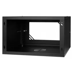 Stalflex RC19-6U-450GB 19" 6U 450 mm mély lapraszerelt fekete üveg ajtós fali rack szekrény