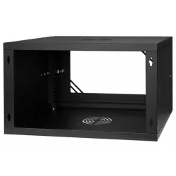 Stalflex RC19-6U-450GB 19" 6U 450 mm mély lapraszerelt fekete üveg ajtós fali rack szekrény