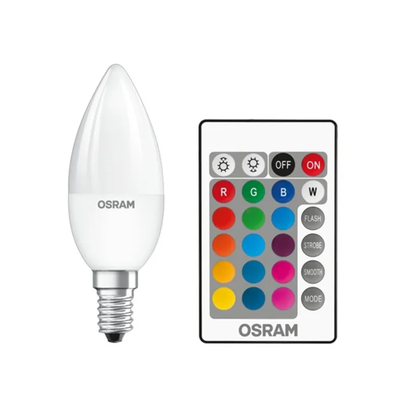 Osram Star+ RGBW/matt búra/4,5W/250lm/2700K/E14 távirányítható LED gyertya fényforrás Osram Star+ RGBW/matt búra/4,5W/250lm/2700K/E14 távirányítható LED gyertya fényforrás