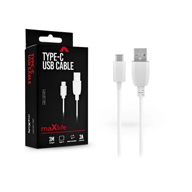 Maxlife TF-0019 5V/2A 3m USB-Type-C fehér adat- és töltőkábel Maxlife TF-0019 5V/2A 3m USB-Type-C fehér adat- és töltőkábel