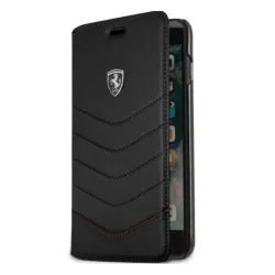 Ferrari Heritage iPhone 7 Plus tűzdelt valódi bőr kinyitható fekete tok
