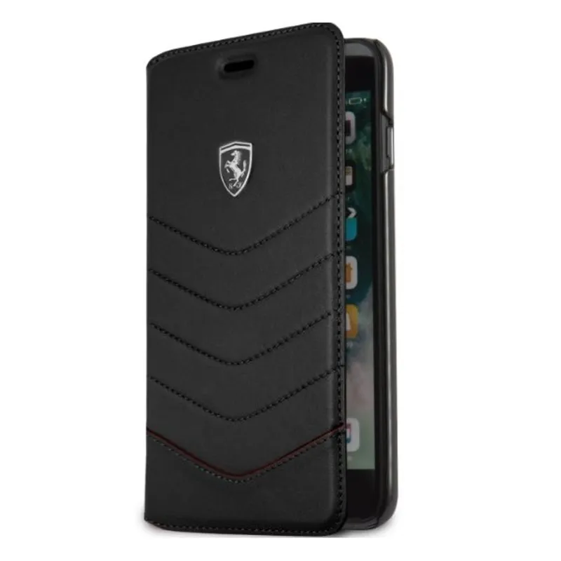Ferrari Heritage iPhone 7 Plus tűzdelt valódi bőr kinyitható fekete tok Ferrari Heritage iPhone 7 Plus tűzdelt valódi bőr kinyitható fekete tok