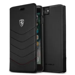 Ferrari Heritage iPhone 7 Plus tűzdelt valódi bőr kinyitható fekete tok