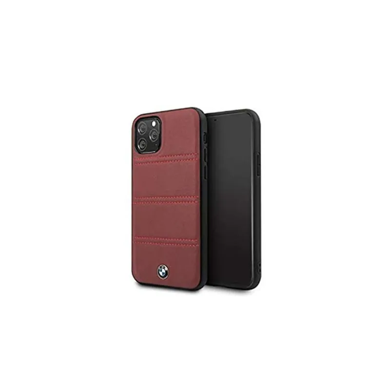 BMW iPhone 11 Pro vízszintesen csíkozott burgundi vörös kemény bőrtok BMW iPhone 11 Pro vízszintesen csíkozott burgundi vörös kemény bőrtok