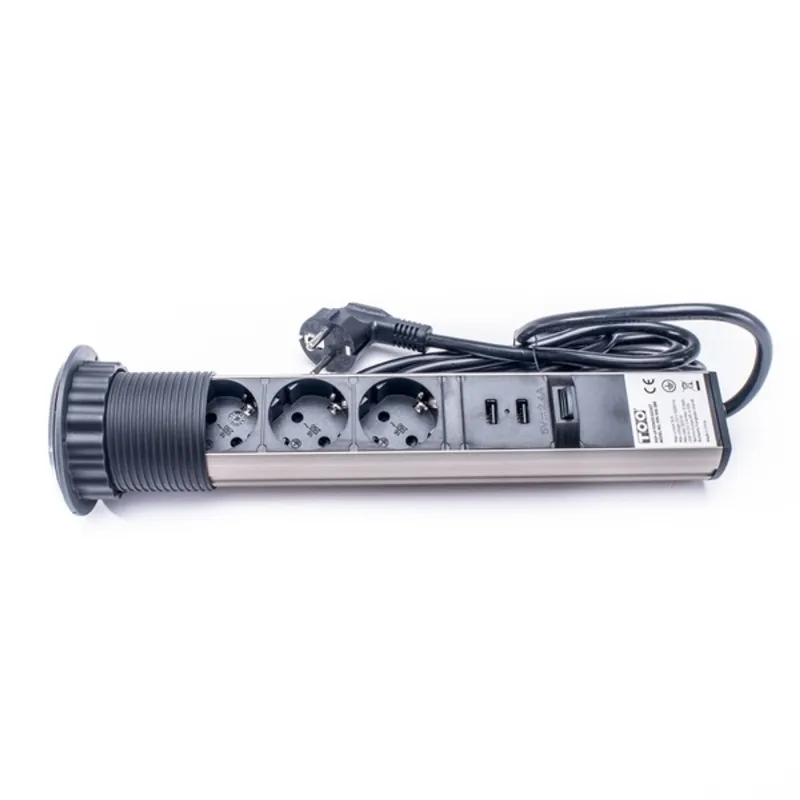 TOO PPS-306-3BR IP20, 3x 2P+F, 2x USB-A, szálcsiszolt asztalba süllyeszthető elosztó TOO PPS-306-3BR IP20, 3x 2P+F, 2x USB-A, szálcsiszolt asztalba süllyeszthető elosztó