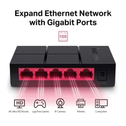 Mercusys MS105G 5 Portos Gigabit Switch fekete-piros