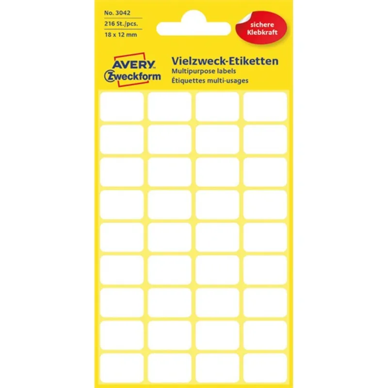 Avery 3042 18x12mm univerzális 216db-os fehér etikett Avery 3042 18x12mm univerzális 216db-os fehér etikett