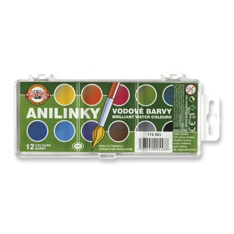 KOH-I-NOOR Brillant Anilinky 12db-os vízfesték készlet 22,5mm-es festékgombokkal (7270013000) KOH-I-NOOR Brillant Anilinky 12db-os vízfesték készlet 22,5mm-es festékgombokkal (7270013000)