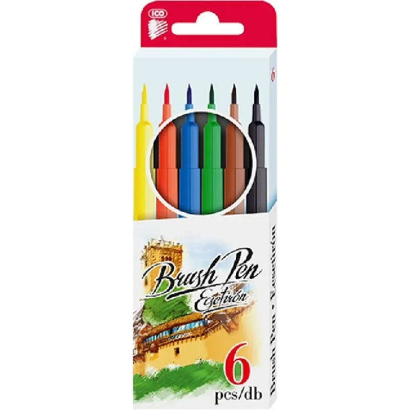 ICO Brush Pen D6 6 különféle színű ecsetirón ICO Brush Pen D6 6 különféle színű ecsetirón