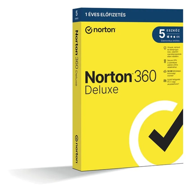 Norton 360 Deluxe 50GB HUN 1 Felhasználó 5 gép 1 éves dobozos vírusirtó szoftver Norton 360 Deluxe 50GB HUN 1 Felhasználó 5 gép 1 éves dobozos vírusirtó szoftver