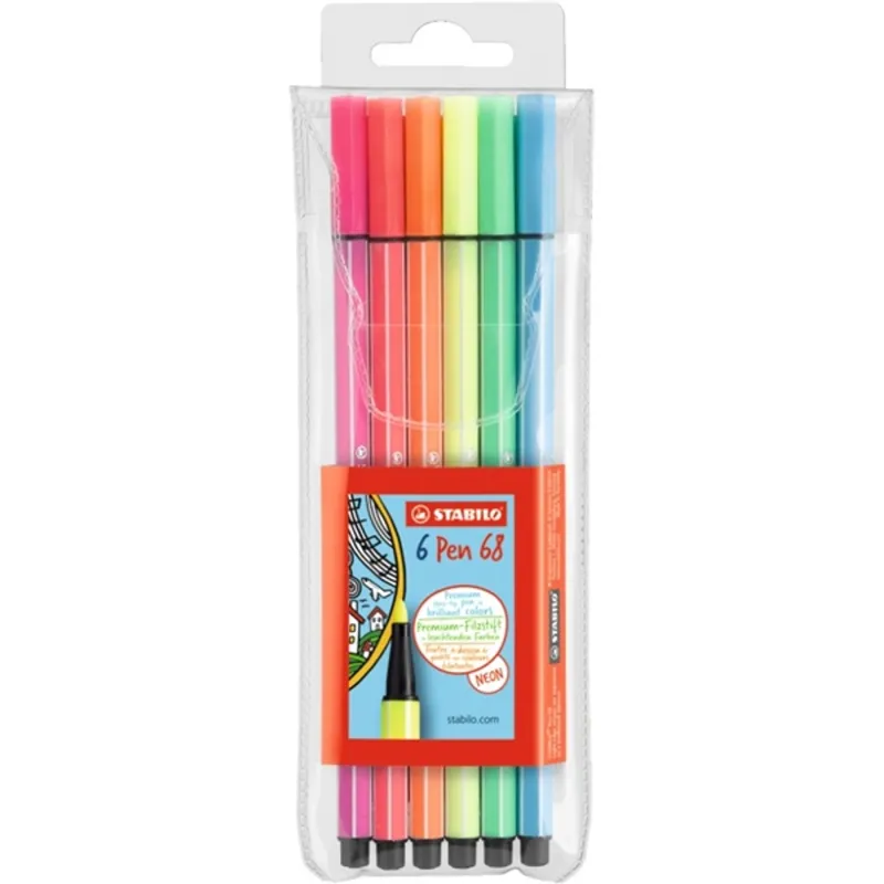Stabilo Pen 68 neon 6db-os vegyes színű filctoll készlet Stabilo Pen 68 neon 6db-os vegyes színű filctoll készlet