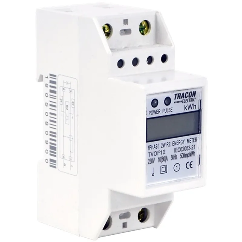 Tracon TVOF12 LCD kijelzésű, közvetlen, 1 fázisú, 2 modul fogyasztásmérő Tracon TVOF12 LCD kijelzésű, közvetlen, 1 fázisú, 2 modul fogyasztásmérő