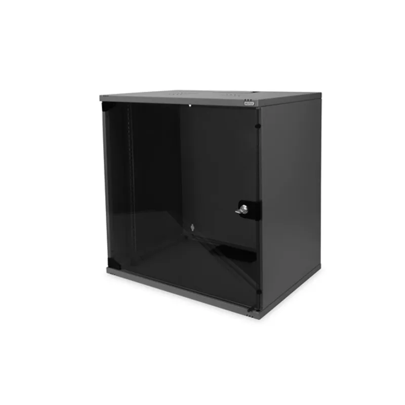 DIGITUS 19" 12U 595x540x400mm lapraszerelt üvegajtós fekete fali rack szekrény DIGITUS 19" 12U 595x540x400mm lapraszerelt üvegajtós fekete fali rack szekrény