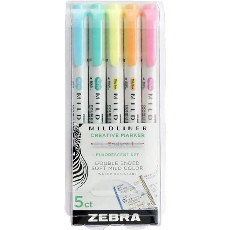 Zebra Mildliner Fluorescent 5db-os kettős végű szövegkiemelő készlet Zebra Mildliner Fluorescent 5db-os kettős végű szövegkiemelő készlet