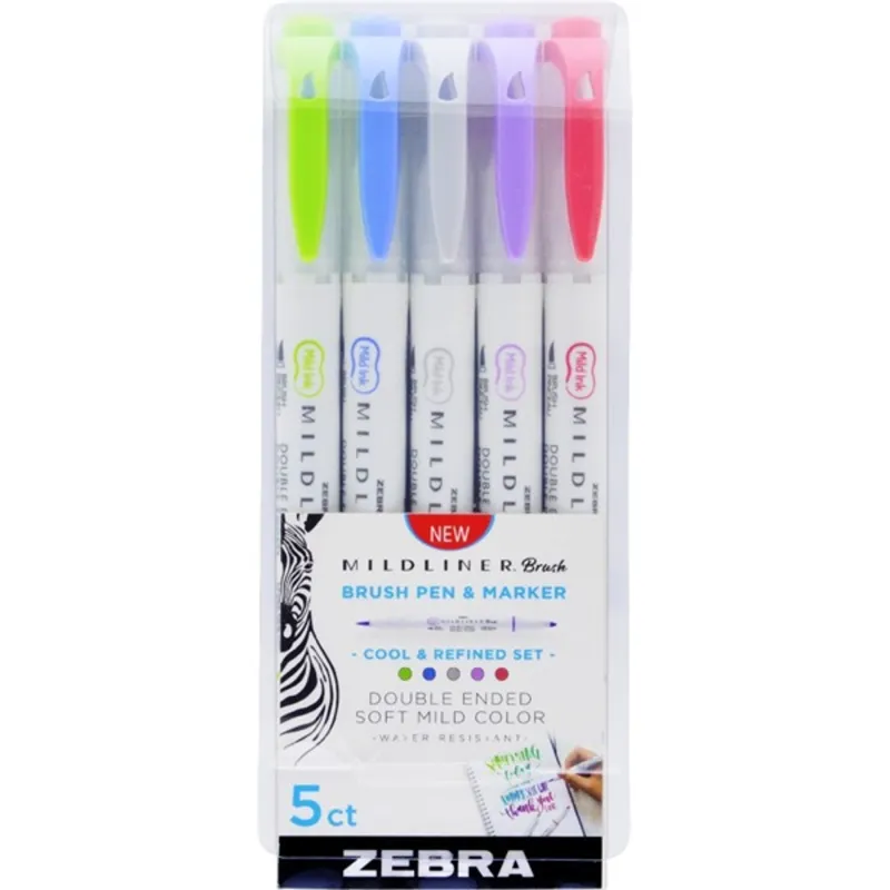 Zebra Mildliner Brush Cool&Refined 5db-os kettős végű ecset marker Zebra Mildliner Brush Cool&Refined 5db-os kettős végű ecset marker