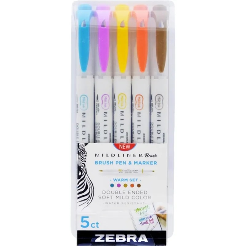 Zebra Mildliner Brush Warm 5db-os kettős végű ecset marker Zebra Mildliner Brush Warm 5db-os kettős végű ecset marker