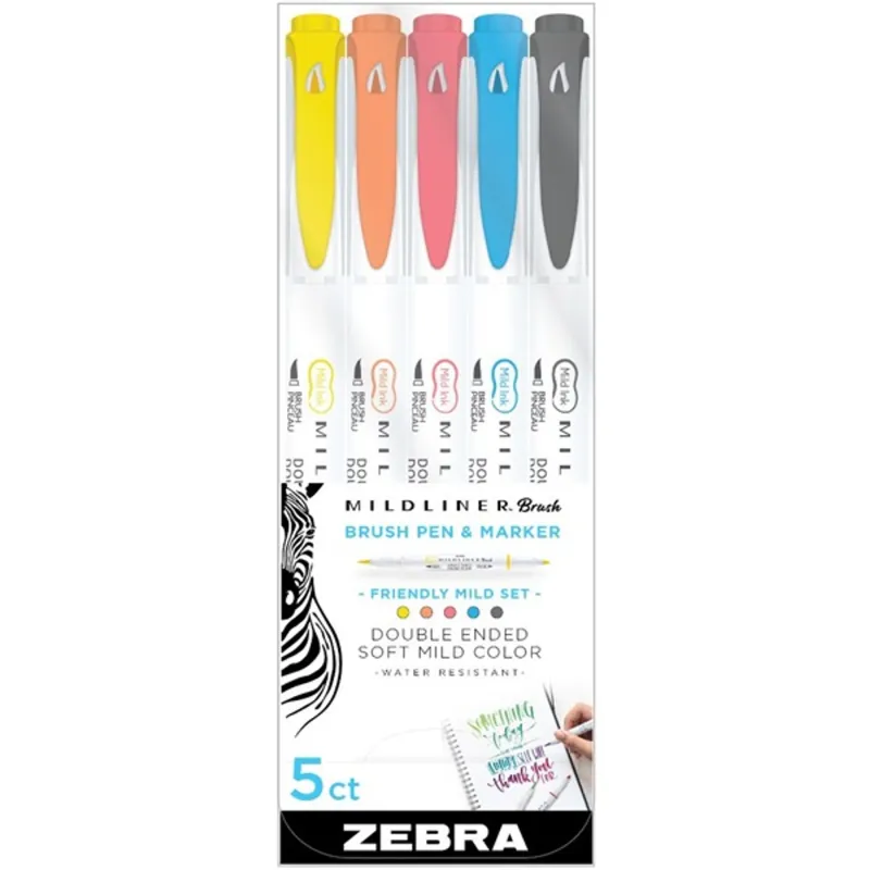Zebra Mildliner Brush Friendly 5db-os kettős végű ecset marker Zebra Mildliner Brush Friendly 5db-os kettős végű ecset marker