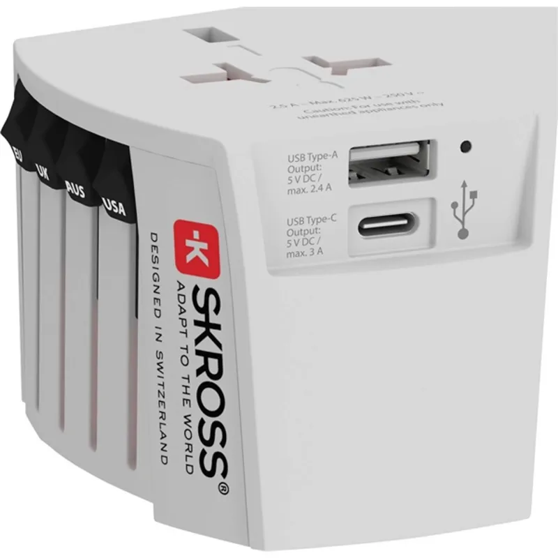 Skross MUVUSB-A-C USB/Type-C töltő bemenettel világutazó adapter Skross MUVUSB-A-C USB/Type-C töltő bemenettel világutazó adapter